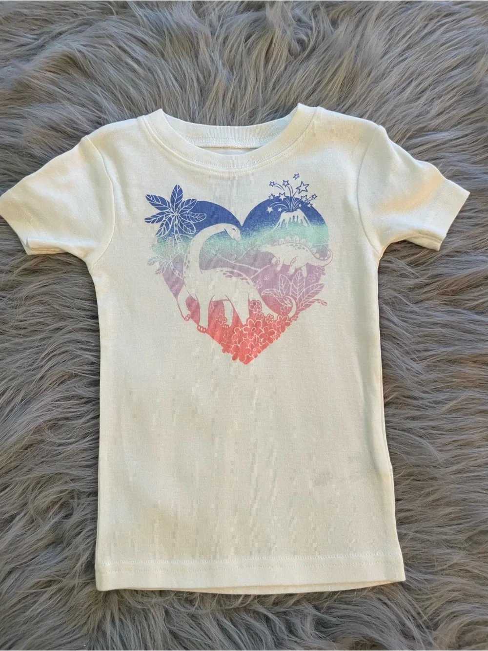 🛒Carter's White Short-Sleeve Pj Top with Pastel Rainbow Heart Dinosaur Graphic
